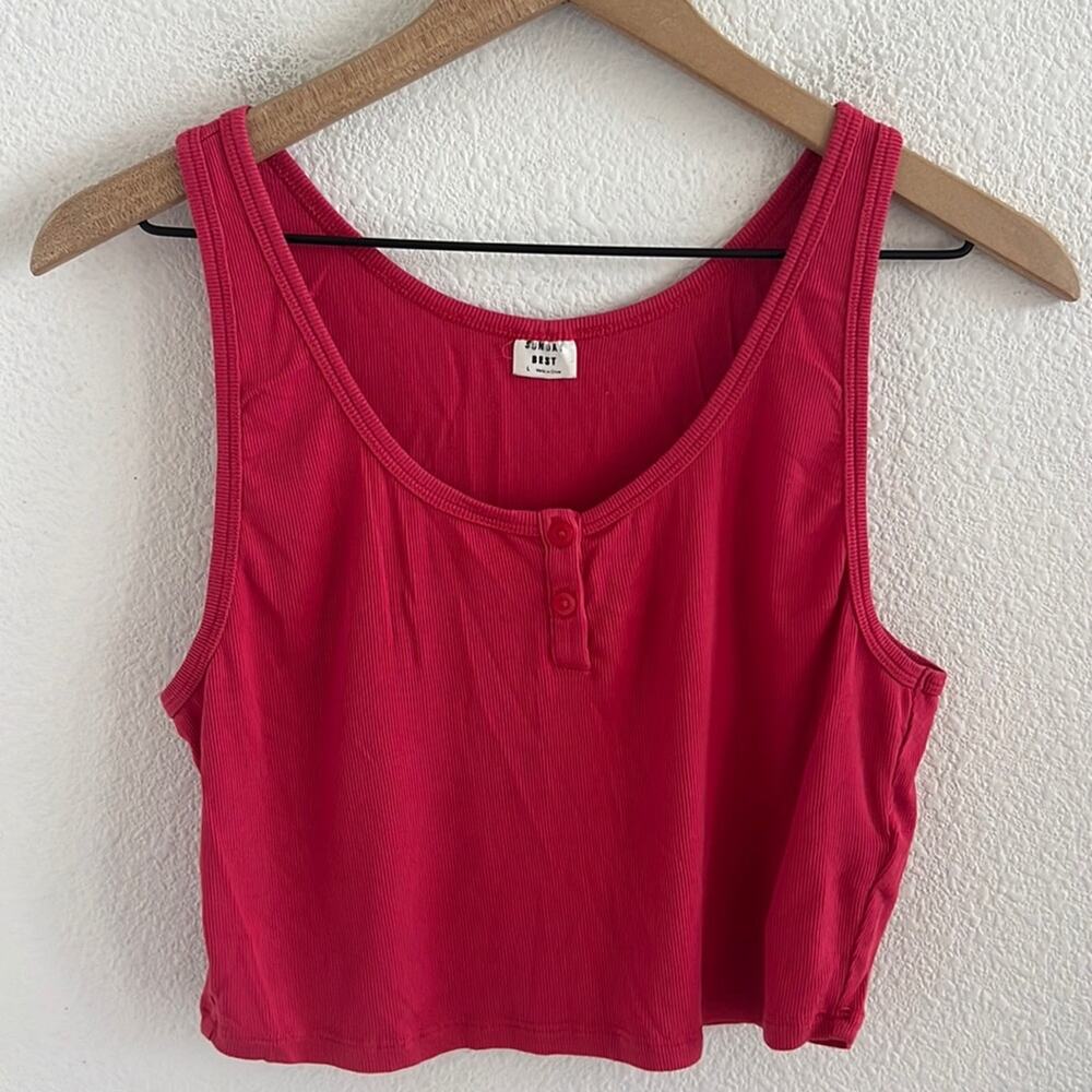 Aritzia Sunday Best Ribbed Henley Tank Style RIB2-10088-11 Large
